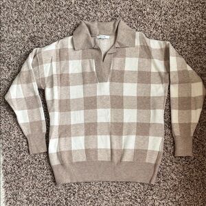 Sioni Beige and White Gingham Women's Sweater
